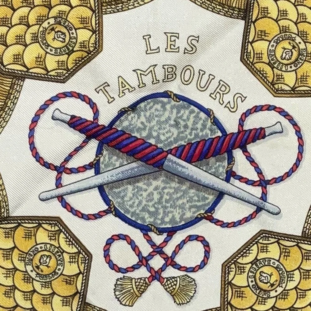 Hermès Les Tambours 100% Silk Scarf. Blue - Picture 8 of 13